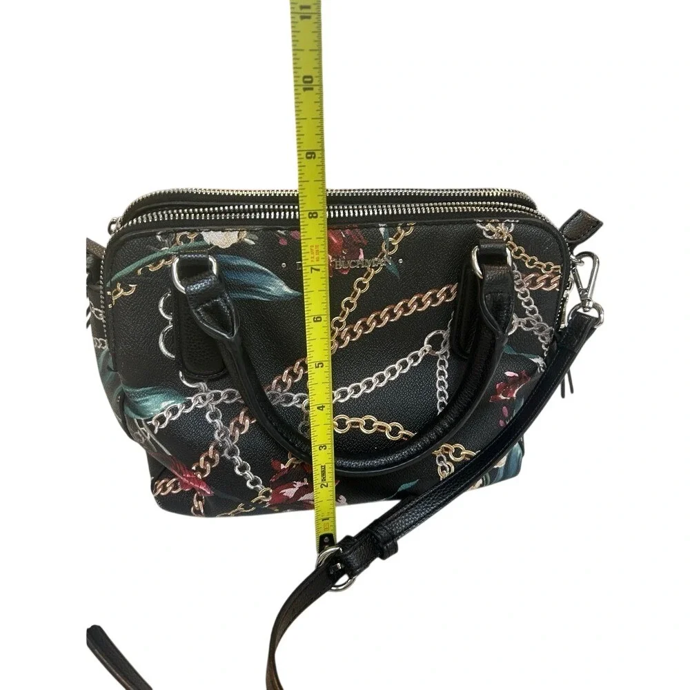 Dana Buchman Floral Chain Print‎ Satchel Crossbody Bag Black Multi Compartment